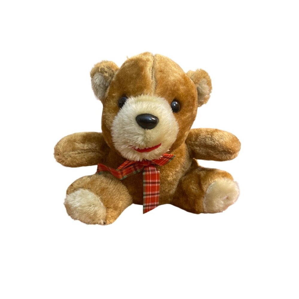 Vintage Classic Toy Co Sitting Bear Plush Stuffed Animal Plaid Ribbon 9"